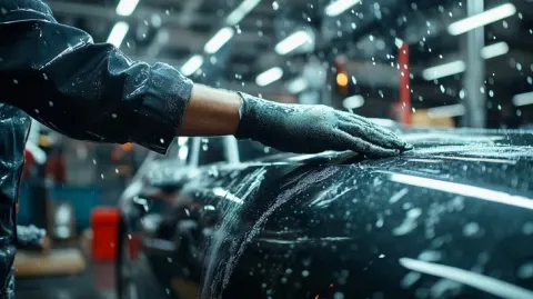 Hand washing a car with premium care